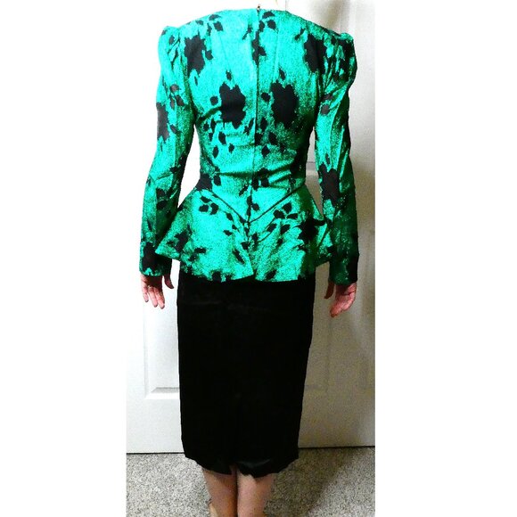 Black Green Dress Size 6 Vintage Midi 50s Shoulder Pads Metallic Sparkling Party - Picture 4 of 14